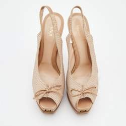Pre Owned Fendi Beige Python Embossed Leather Fendista Peep Toe Platform Slingback Sandals Size 40
