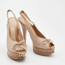 Pre Owned Fendi Beige Python Embossed Leather Fendista Peep Toe Platform Slingback Sandals Size 40