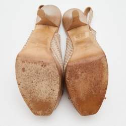 Pre Owned Fendi Beige Python Embossed Leather Fendista Peep Toe Platform Slingback Sandals Size 40