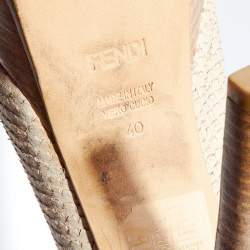Pre Owned Fendi Beige Python Embossed Leather Fendista Peep Toe Platform Slingback Sandals Size 40
