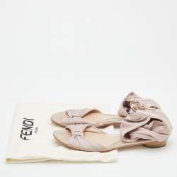 Fendi Metallic Light Pink Stretch Fabric And Leather Ankle Flat Sandals Size 40.5