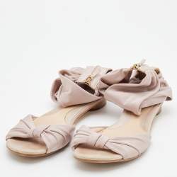 Fendi Metallic Light Pink Stretch Fabric And Leather Ankle Flat Sandals Size 40.5