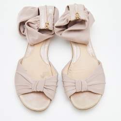 Fendi Metallic Light Pink Stretch Fabric And Leather Ankle Flat Sandals Size 40.5