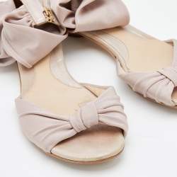 Fendi Metallic Light Pink Stretch Fabric And Leather Ankle Flat Sandals Size 40.5