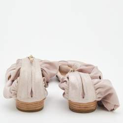 Fendi Metallic Light Pink Stretch Fabric And Leather Ankle Flat Sandals Size 40.5