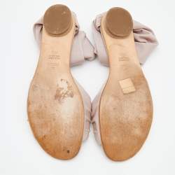 Fendi Metallic Light Pink Stretch Fabric And Leather Ankle Flat Sandals Size 40.5