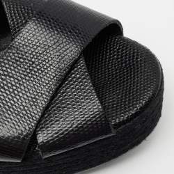 Pre Owned Fendi Black Lizard Embossed Leather and Patent Leather Hydra Ankle Strap Espadrille Sandals Size 39