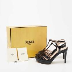 Pre Owned Fendi Black Patent Leather Strappy Platform Ankle Strap Sandals Size 40