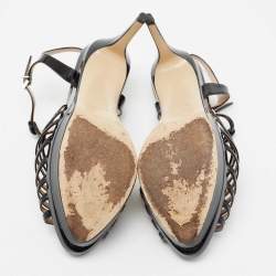 Pre Owned Fendi Black Patent Leather Strappy Platform Ankle Strap Sandals Size 40