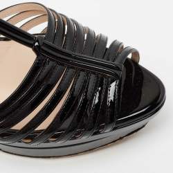 Pre Owned Fendi Black Patent Leather Strappy Platform Ankle Strap Sandals Size 40