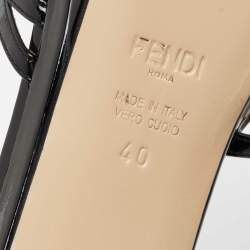 Pre Owned Fendi Black Patent Leather Strappy Platform Ankle Strap Sandals Size 40