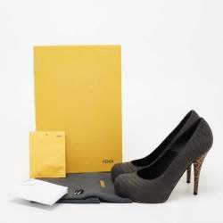 Pre Owned Fendi Dark Grey Python Embossed Leather Superstar Platform Pumps Size 39