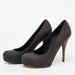 Pre Owned Fendi Dark Grey Python Embossed Leather Superstar Platform Pumps Size 39