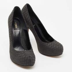 Pre Owned Fendi Dark Grey Python Embossed Leather Superstar Platform Pumps Size 39