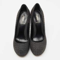 Pre Owned Fendi Dark Grey Python Embossed Leather Superstar Platform Pumps Size 39