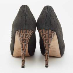 Pre Owned Fendi Dark Grey Python Embossed Leather Superstar Platform Pumps Size 39
