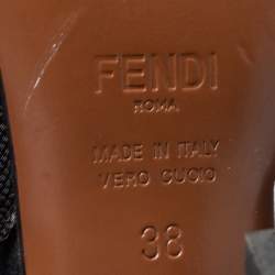 Pre Owned Fendi Brown/Black Zucca Mesh and Leather Colibri Slingback Pumps Size 38