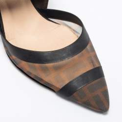 Pre Owned Fendi Brown/Black Zucca Mesh and Leather Colibri Slingback Pumps Size 38