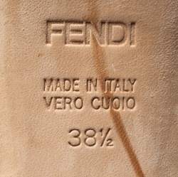 Pre Owned Fendi Taupe Patent Leather Peep-Toe Zucca Heel Slide Sandals Size 38.5