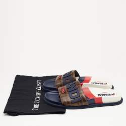 Pre Owned Fendi x Fila Mania Brown Zucca Coated Canvas Logo Applique Flat Slide Sandals Size 39.5