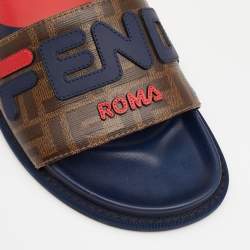 Pre Owned Fendi x Fila Mania Brown Zucca Coated Canvas Logo Applique Flat Slide Sandals Size 39.5