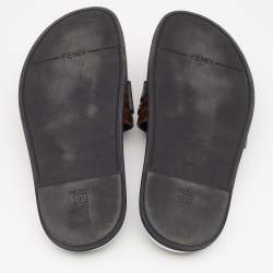 Pre Owned Fendi x Fila Mania Brown Zucca Coated Canvas Logo Applique Flat Slide Sandals Size 39.5