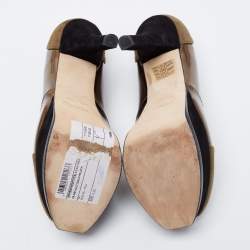 Pre Owned Fendi Olive Green /Gold Suede and Patent Leather Fendista Platform Pumps Size 37