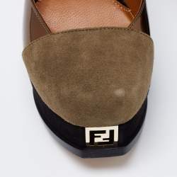 Pre Owned Fendi Olive Green /Gold Suede and Patent Leather Fendista Platform Pumps Size 37