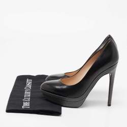 Pre Owned Fendi Black/Grey Leather and Lizard Embossed Heel Platform Pumps Size 37