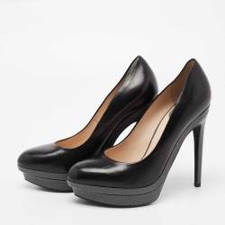 Pre Owned Fendi Black/Grey Leather and Lizard Embossed Heel Platform Pumps Size 37