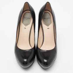 Pre Owned Fendi Black/Grey Leather and Lizard Embossed Heel Platform Pumps Size 37