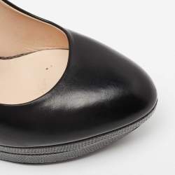 Pre Owned Fendi Black/Grey Leather and Lizard Embossed Heel Platform Pumps Size 37