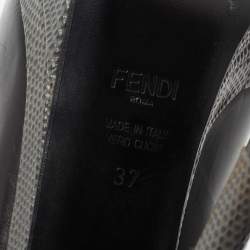 Pre Owned Fendi Black/Grey Leather and Lizard Embossed Heel Platform Pumps Size 37