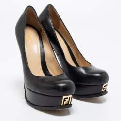 Pre Owned Fendi Black Leather Fendista Platform Pumps Size 37.5