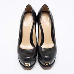 Pre Owned Fendi Black Leather Fendista Platform Pumps Size 37.5