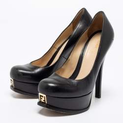 Pre Owned Fendi Black Leather Fendista Platform Pumps Size 37.5