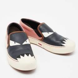 Pre Owned Fendi Multicolor Leather Monster Slip On Sneakers Size 38