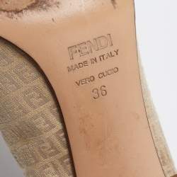 Pre Owned Fendi Beige/Brown Zucca Canvas And Leather Block Heel Pumps Size 36