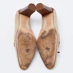 Pre Owned Fendi Beige/Brown Zucca Canvas And Leather Block Heel Pumps Size 36