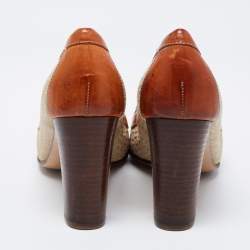 Pre Owned Fendi Beige/Brown Zucca Canvas And Leather Block Heel Pumps Size 36