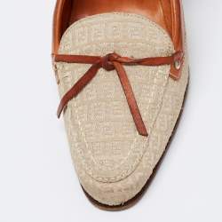 Pre Owned Fendi Beige/Brown Zucca Canvas And Leather Block Heel Pumps Size 36