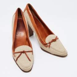 Pre Owned Fendi Beige/Brown Zucca Canvas And Leather Block Heel Pumps Size 36