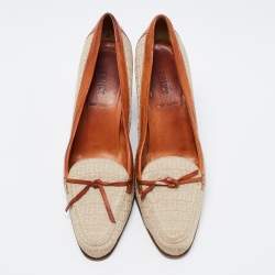 Pre Owned Fendi Beige/Brown Zucca Canvas And Leather Block Heel Pumps Size 36