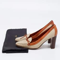 Pre Owned Fendi Beige/Brown Zucca Canvas And Leather Block Heel Pumps Size 36