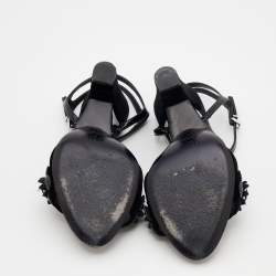 Pre Owned Fendi Black Velvet And Patent Leather Flowerland Jewel Ankle Strap Sandals Size 38.5