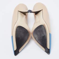 Pre Owned Fendi Beige/Blue Leather Pointed Toe Pumps Size 37