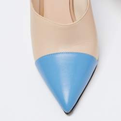 Pre Owned Fendi Beige/Blue Leather Pointed Toe Pumps Size 37