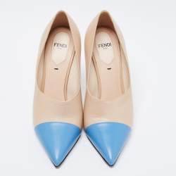 Pre Owned Fendi Beige/Blue Leather Pointed Toe Pumps Size 37