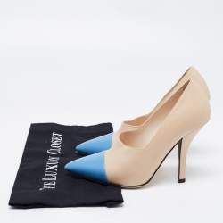 Pre Owned Fendi Beige/Blue Leather Pointed Toe Pumps Size 37
