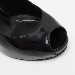 Pre Owned Fendi Black Patent Leather Zucchino Print Heel Peep-Toe Pumps Size 36.5